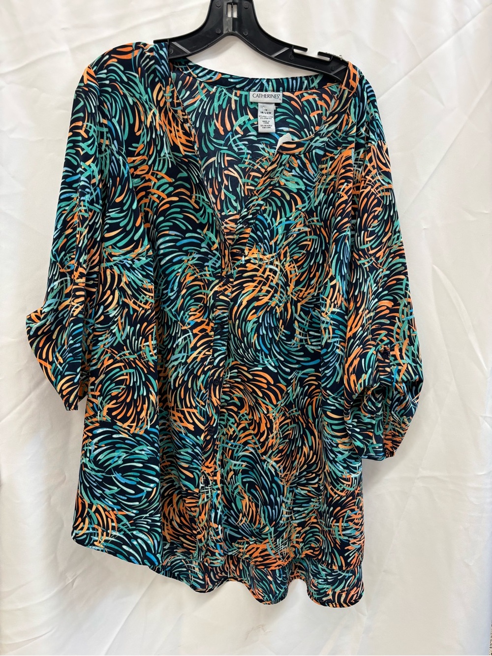 Catherines Teal, Orange & Black Swirl V-Neck Tunic